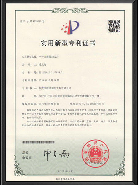 一种三角前扫刀片